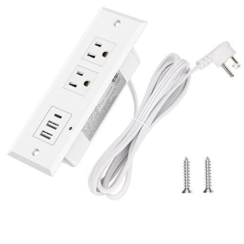 Kungfuking Recessed Power Strip with PD 20W Type-C, Desk Outlets with 2 USB-A & 1 USB-C Port, Furniture Flush Mount Power Strip for Drawer, Side Table, Conference, 45 Degree Flat Plug 6.56 FT Cord, ETL Listed - Image 1