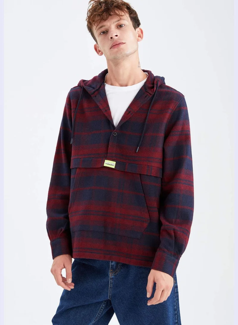 DeFacto Long Sleeve Check Patterned Hooded Shirt