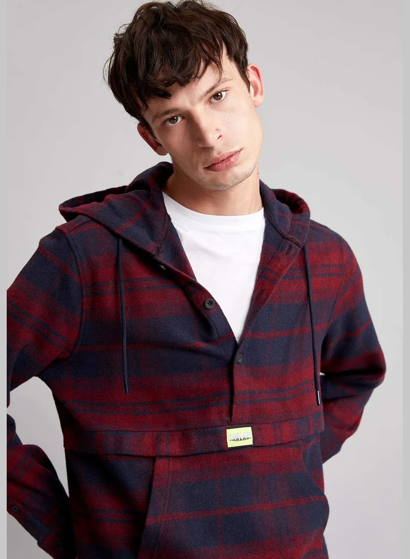 DeFacto Long Sleeve Check Patterned Hooded Shirt