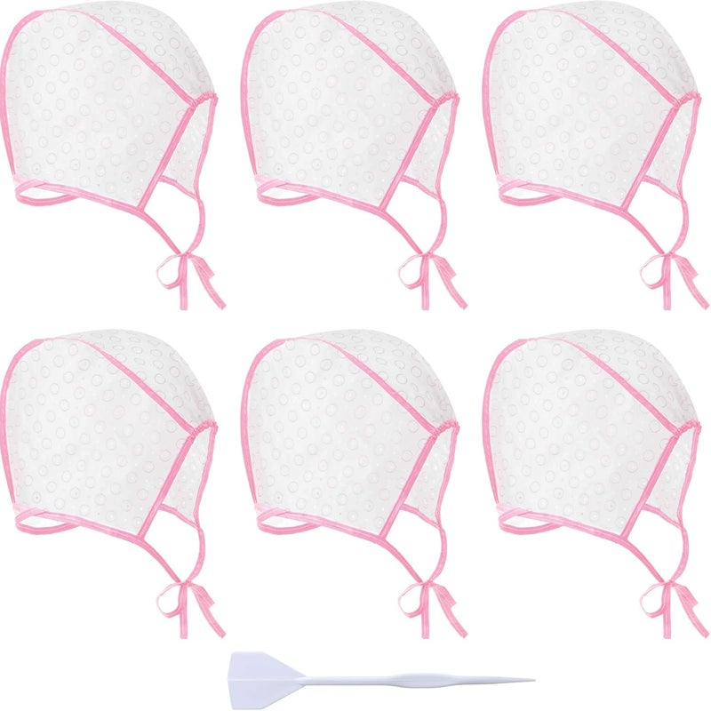 WILLBOND 6 Pieces Hair Cap Highlighting Frosting Cap Highlight for Hair Cap Dye Color with Plastic Hooks Hair Coloring Salon Hairdressing Tool Kit Supplies (Pink) - Image 1