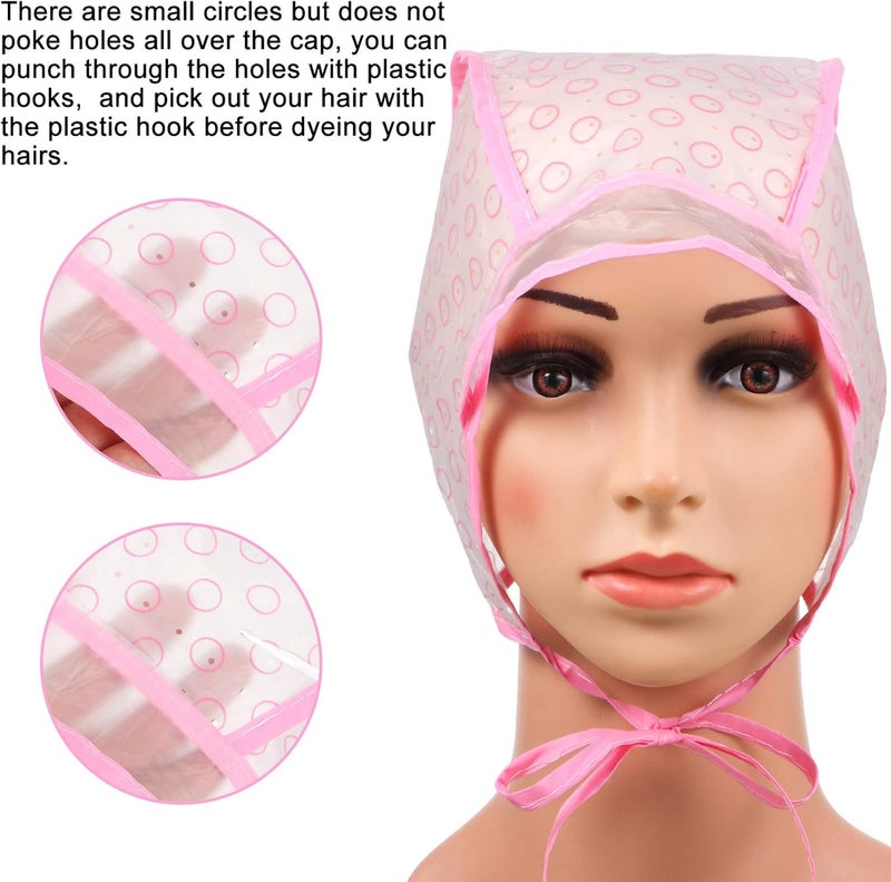 WILLBOND 6 Pieces Hair Cap Highlighting Frosting Cap Highlight for Hair Cap Dye Color with Plastic Hooks Hair Coloring Salon Hairdressing Tool Kit Supplies (Pink) - Image 4