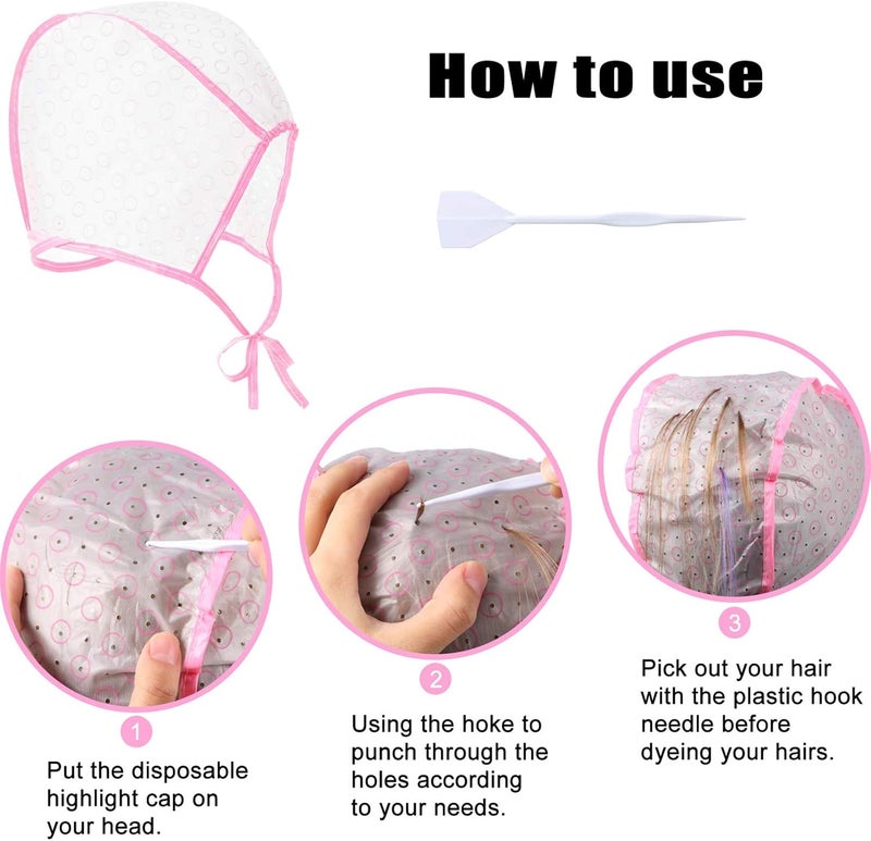 WILLBOND 6 Pieces Hair Cap Highlighting Frosting Cap Highlight for Hair Cap Dye Color with Plastic Hooks Hair Coloring Salon Hairdressing Tool Kit Supplies (Pink) - Image 3