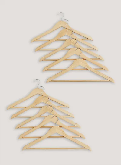 Matalan 10 Pack Natural Wooden Hangers (22.5cm x 44.5cm)
