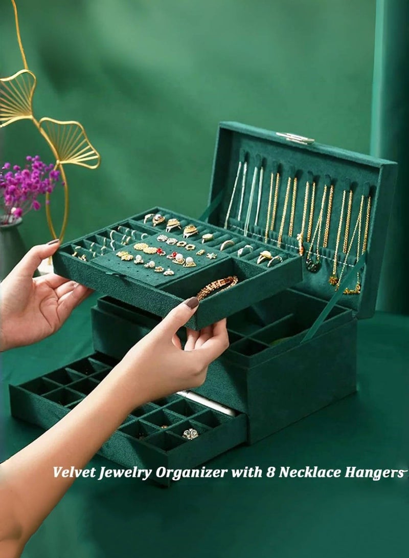 JoyousSto Jewelry Boxes for Women Green Velvet Jewelry Organizer with Lock,Teen Jewelry Organizers and Storage Earring and Necklace Holder Organizer Box Womens Jewelry Box for Necklaces Earrings Rings Bracelets,Green - Image 4