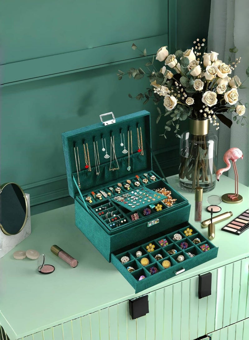 JoyousSto Jewelry Boxes for Women Green Velvet Jewelry Organizer with Lock,Teen Jewelry Organizers and Storage Earring and Necklace Holder Organizer Box Womens Jewelry Box for Necklaces Earrings Rings Bracelets,Green - Image 5