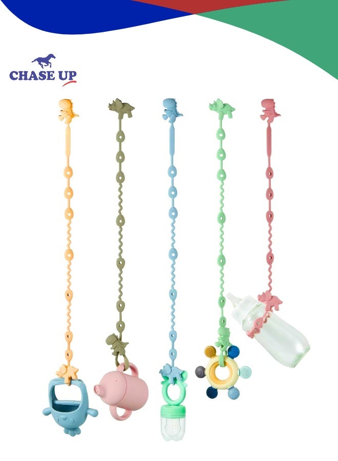Chase Up Baby Toy Straps - 5 Pack Dinosaur Silicone Pacifier Teether Harness Straps - Adjustable Baby Toy Holder for Bottles, Strollers, High Chairs, Cribs - Image 1