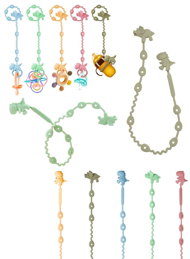 Chase Up Baby Toy Straps - 5 Pack Dinosaur Silicone Pacifier Teether Harness Straps - Adjustable Baby Toy Holder for Bottles, Strollers, High Chairs, Cribs - Image 5