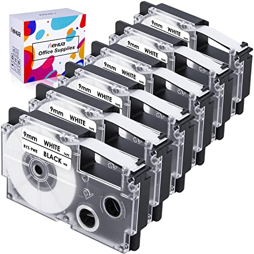 Hehua 6 Pack Compatible Label Tape Replacement for Casio XR-9WE XR9WE XR-9WE2S 9mm Labeling Tape 3/8 Black-on-White Tape Cassette for Kl Label Printer KL-60 KL-100 KL-120 KL-430 KL-750 KL-780 KL-7200 - Image 1