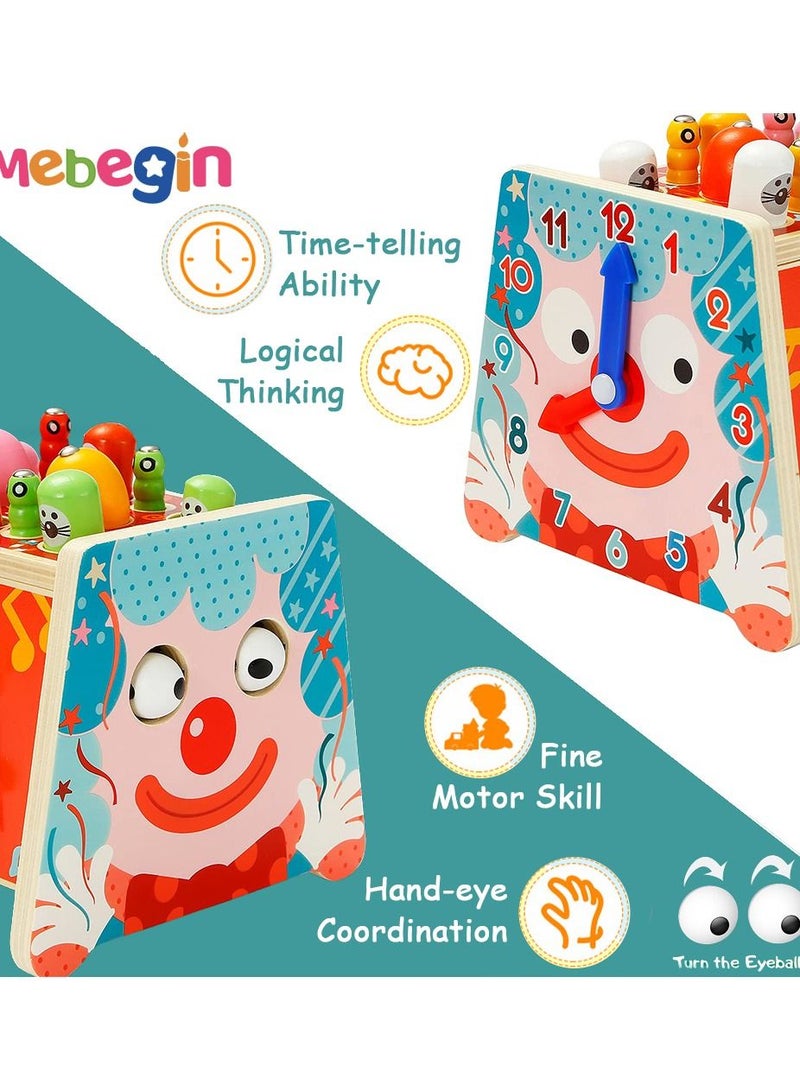MEBEGIN 7 in 1 Wooden Montessori Toys, Whack-a-mole Board Game with Xylophone, Fishing Game with Cognitive Clock, Early Learning Baby Musical Toys for Kids, Perfect Tool for Parents to Spend Leisure Time with Children, 24*12*14.5cm  - Image 4