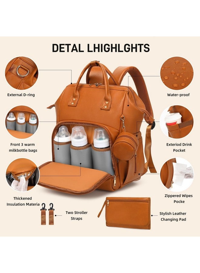 ROSEGIN ROSEGIN Premium Vegan Leather Diaper Bag Backpack with Waterproof Changing Pad - Reinforced Stitching & Zippers, Baby Bag for Boy Girl, Stroller Straps, Ergonomic Design for Traveling Moms, Brown - Image 2