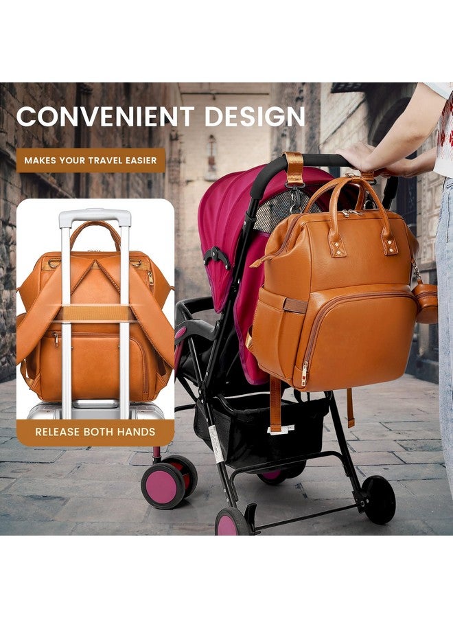 ROSEGIN ROSEGIN Premium Vegan Leather Diaper Bag Backpack with Waterproof Changing Pad - Reinforced Stitching & Zippers, Baby Bag for Boy Girl, Stroller Straps, Ergonomic Design for Traveling Moms, Brown - Image 4