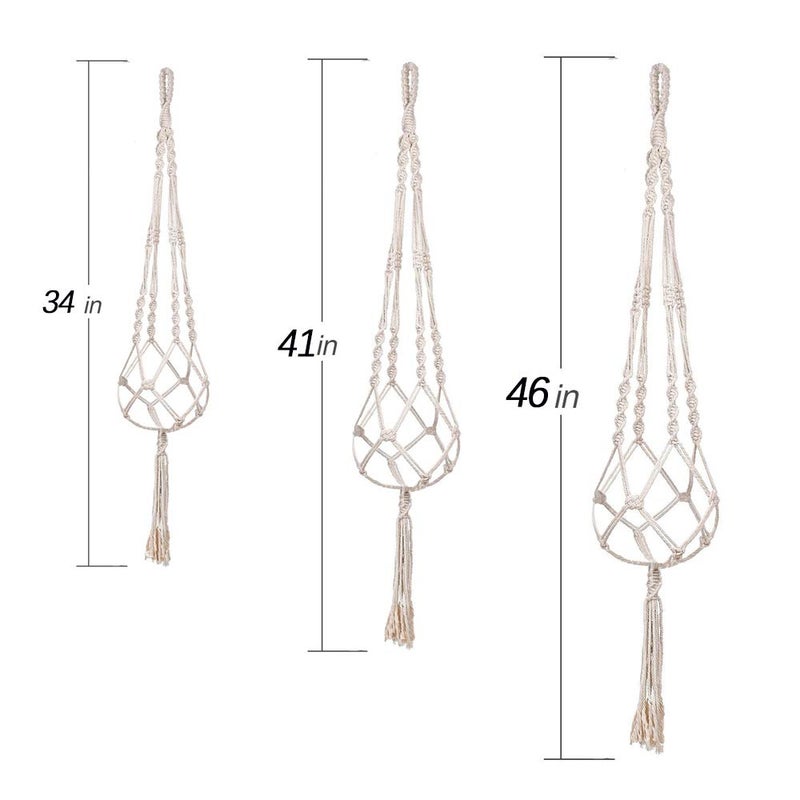 MIPON 3 Pack Macrame Plant Hanger Indoor Hanging Planter Holder with 3 Hooks, 46"/41"/34" Size for Boho Home Decor, Ivory (Pots Not Included) - Image 4