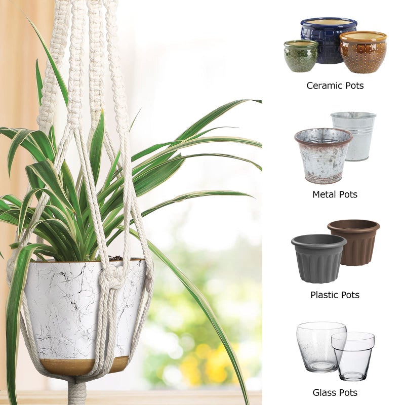MIPON 3 Pack Macrame Plant Hanger Indoor Hanging Planter Holder with 3 Hooks, 46"/41"/34" Size for Boho Home Decor, Ivory (Pots Not Included) - Image 3