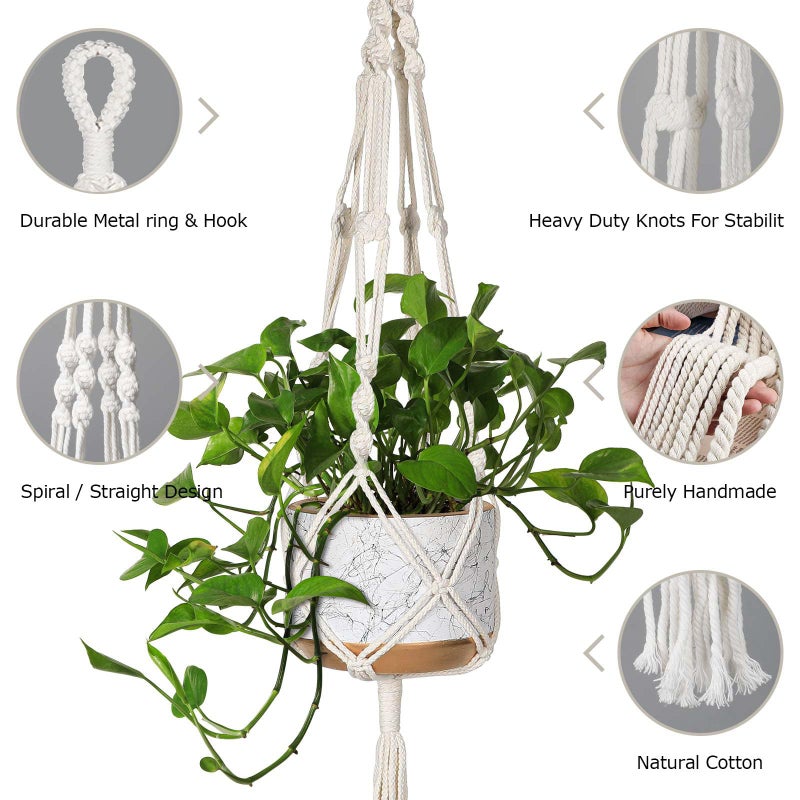 MIPON 3 Pack Macrame Plant Hanger Indoor Hanging Planter Holder with 3 Hooks, 46"/41"/34" Size for Boho Home Decor, Ivory (Pots Not Included) - Image 5