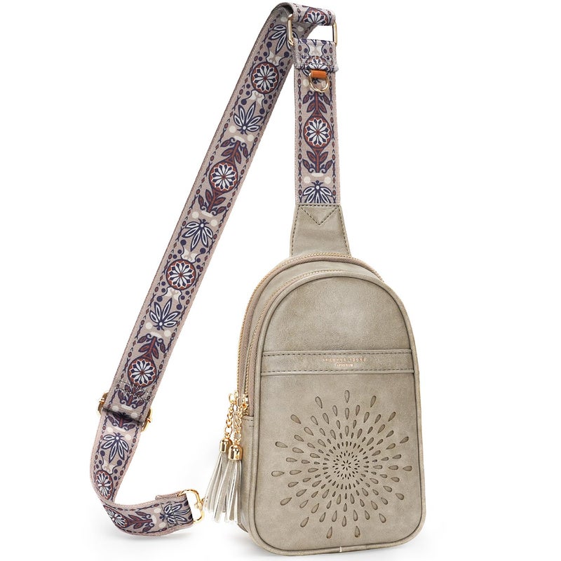 APHISON Small Sling Bag Cell Phone Purse Vegan Leather Fanny Packs Chest Bag with Adjustable Strap Gray - Image 1