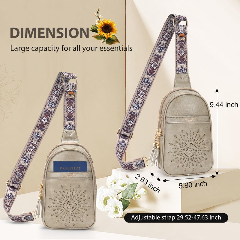 APHISON Small Sling Bag Cell Phone Purse Vegan Leather Fanny Packs Chest Bag with Adjustable Strap Gray - Image 5