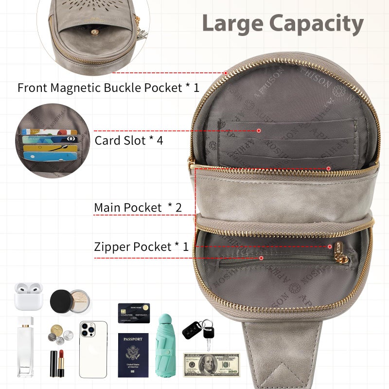 APHISON Small Sling Bag Cell Phone Purse Vegan Leather Fanny Packs Chest Bag with Adjustable Strap Gray - Image 3