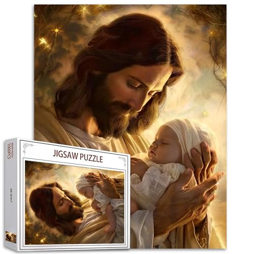 Tucocoo Jesus Christ Jigsaw Puzzles for Adults 1000 Pieces Savior Holding A Newborn Baby Abstract Art Jigsaw Puzzle Colorful DIY Craft Puzzles for Home Decoration Gifts Family Puzzle Perfect for Game Nights - Image 1