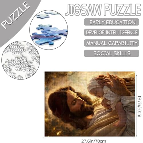 Tucocoo Jesus Christ Jigsaw Puzzles for Adults 1000 Pieces Savior Holding A Newborn Baby Abstract Art Jigsaw Puzzle Colorful DIY Craft Puzzles for Home Decoration Gifts Family Puzzle Perfect for Game Nights - Image 5
