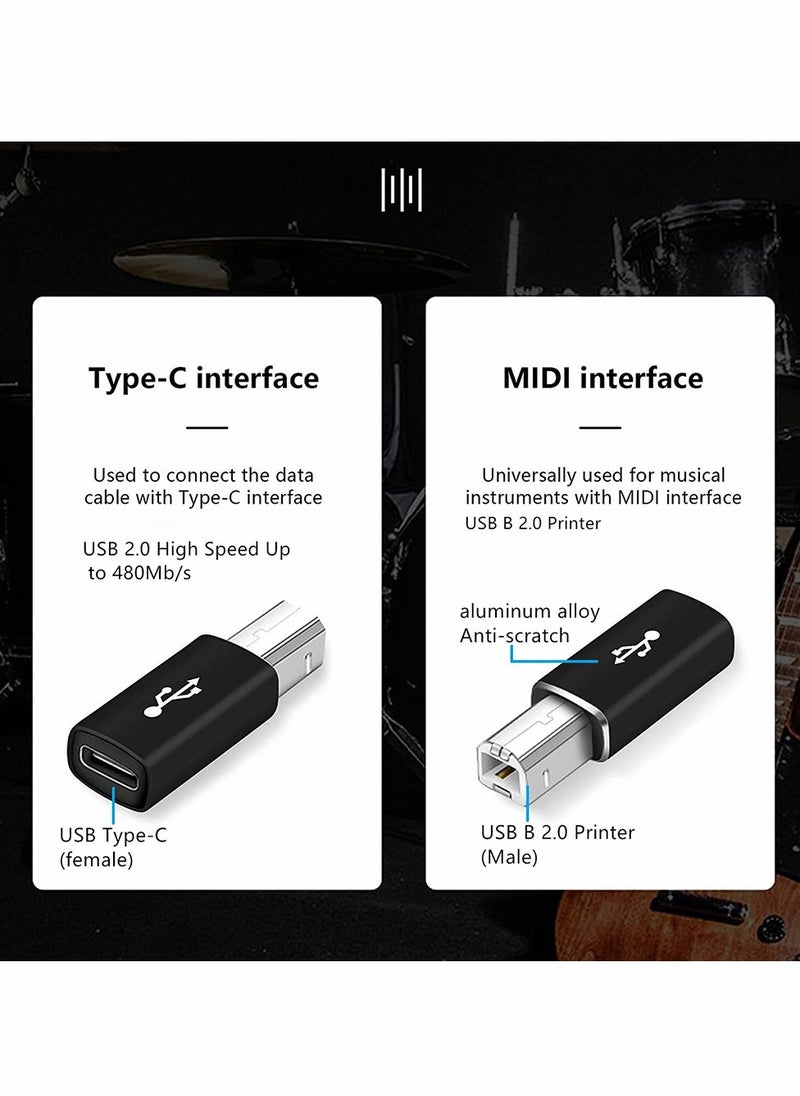 Excefore محول USB C إلى B، محول USB C إلى MIDI أنثى، متوافق مع MIDI والطابعات وChromebook Pixel والبيانو الكهربائي وأجهزة التوليف وأجهزة الكمبيوتر المحمولة ذات منفذ Type-C، عبوة من 3 قطع  - Image 2
