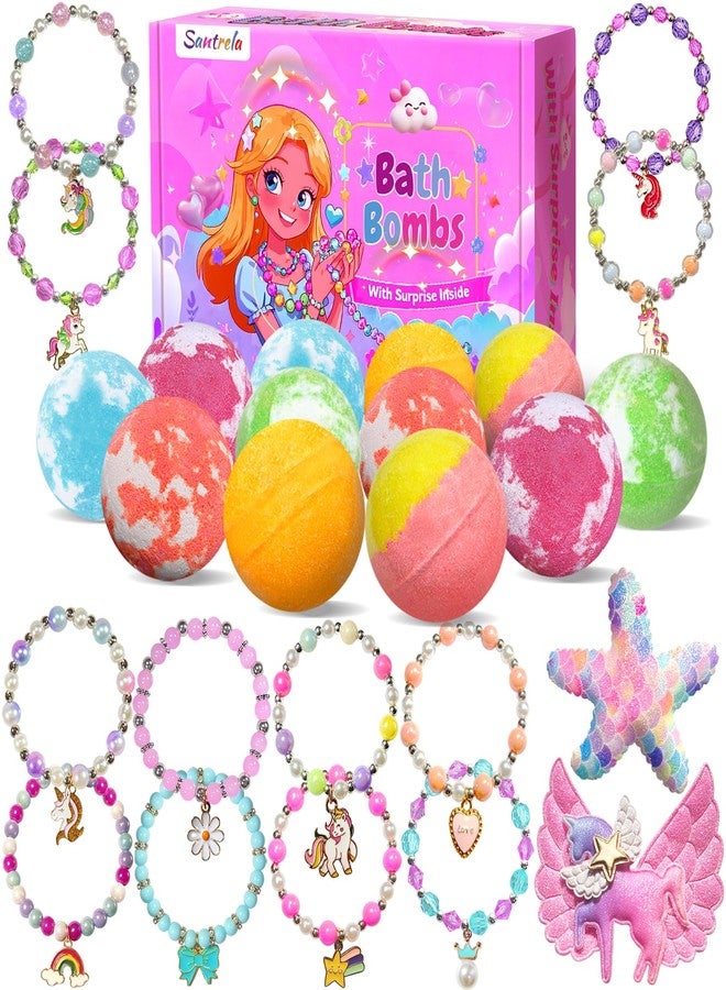 Santrela Bath Bombs for Kids Girls with Surprise Toys Inside, Unicorn Bath Bombs with Jewelry Toys Gifts for Girls 3 4 5 6 7 8 Years Old Birthday Christmas, Handmade Bubble Fizzies Bath Ball (Package May Vary) - Image 1