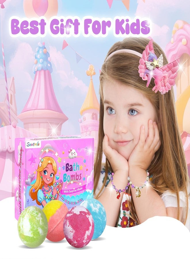 Santrela Bath Bombs for Kids Girls with Surprise Toys Inside, Unicorn Bath Bombs with Jewelry Toys Gifts for Girls 3 4 5 6 7 8 Years Old Birthday Christmas, Handmade Bubble Fizzies Bath Ball (Package May Vary) - Image 4
