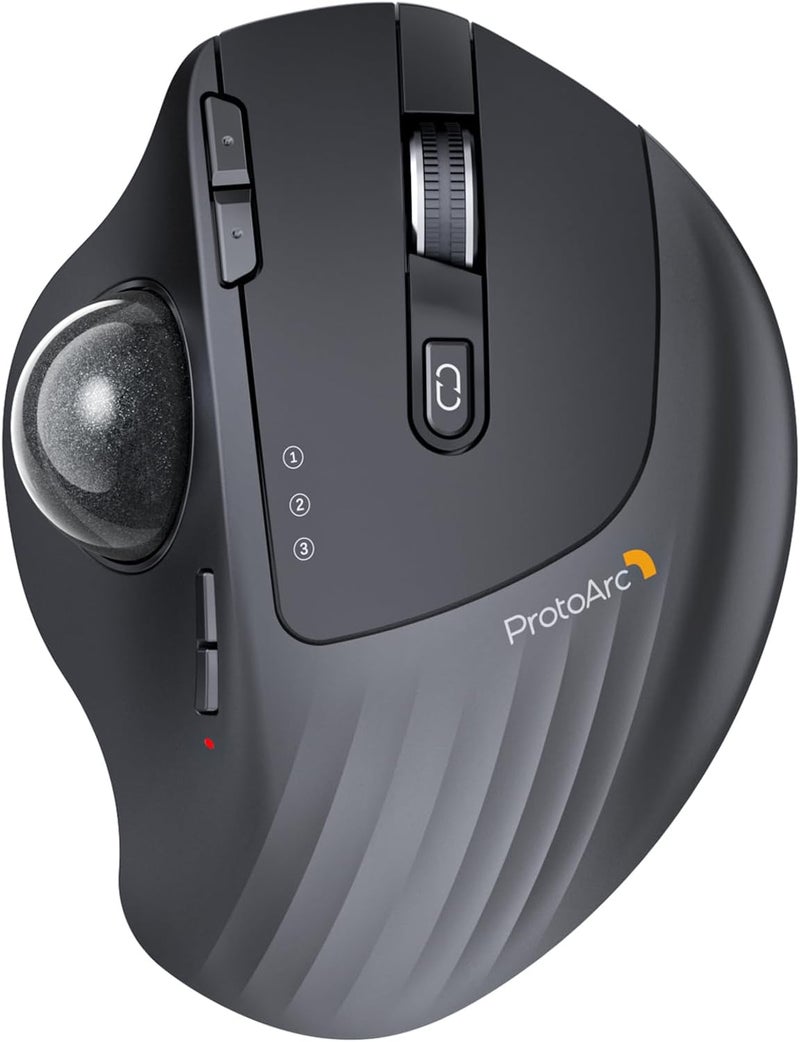 ProtoArc فأرة كرة التتبع اللاسلكية ، EM01 NL مريحة بتقنية البلوتوث، كرة دوارة للإبهام، قابلة لإعادة الشحن للكمبيوتر المحمول، زاوية قابلة للتعديل واتصال بثلاثة أجهزة للكمبيوتر الشخصي وماك وويندوز - كرة رمادية - Image 1