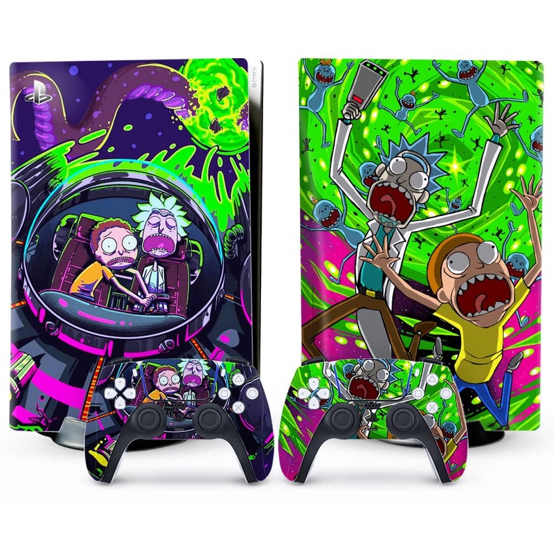 Toxxos PS5 Skin Disc Edition Anime Console and Controller Vinyl Cover Skins Wraps for PlayStation 5 Disc Version CD-ROM Version Purple and Green - Image 1