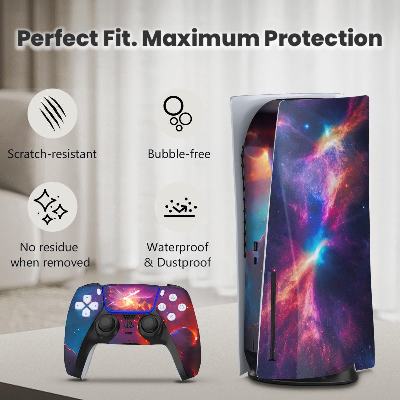 Toxxos PS5 Skin Disc Edition Anime Console and Controller Vinyl Cover Skins Wraps for PlayStation 5 Disc Version CD-ROM Version Purple and Green - Image 3