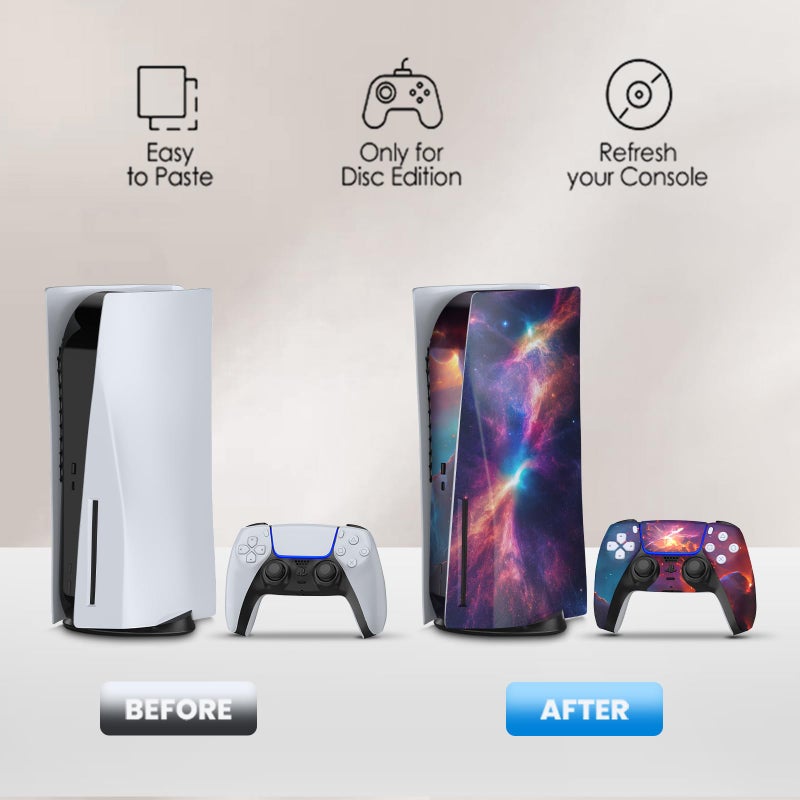 Toxxos PS5 Skin Disc Edition Anime Console and Controller Vinyl Cover Skins Wraps for PlayStation 5 Disc Version CD-ROM Version Purple and Green - Image 4