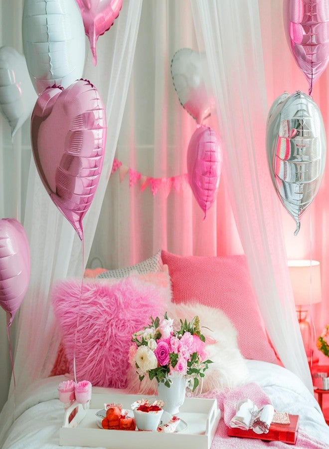 Vibzox Pink White Heart Balloons, 18 Inch Baby Pink and White Heart Shape Balloon, 12PCS Helium Love Foil Balloon for Birthday Bridal Shower Engagement Wedding Valentine Party Decor - Image 3