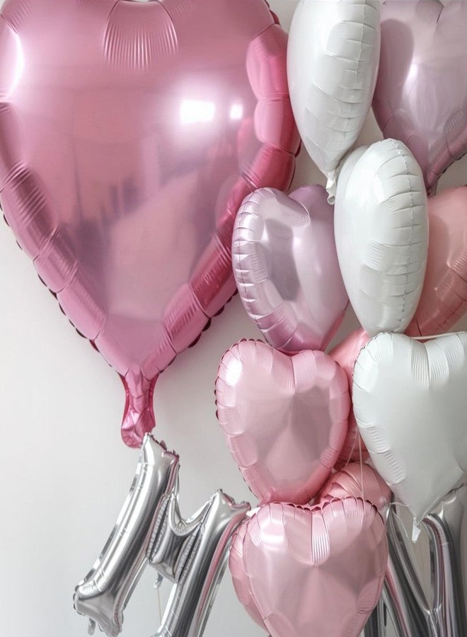 Vibzox Pink White Heart Balloons, 18 Inch Baby Pink and White Heart Shape Balloon, 12PCS Helium Love Foil Balloon for Birthday Bridal Shower Engagement Wedding Valentine Party Decor - Image 4