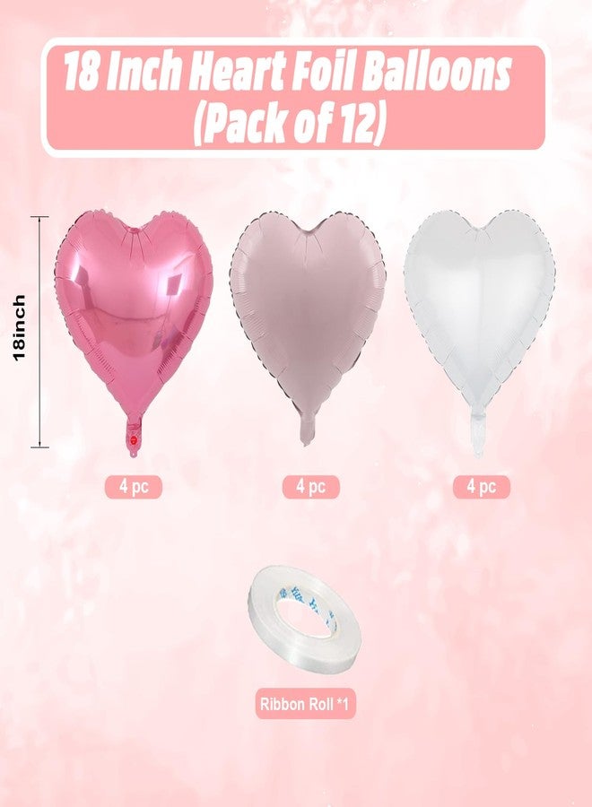 Vibzox Pink White Heart Balloons, 18 Inch Baby Pink and White Heart Shape Balloon, 12PCS Helium Love Foil Balloon for Birthday Bridal Shower Engagement Wedding Valentine Party Decor - Image 2