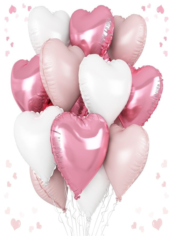 Vibzox Pink White Heart Balloons, 18 Inch Baby Pink and White Heart Shape Balloon, 12PCS Helium Love Foil Balloon for Birthday Bridal Shower Engagement Wedding Valentine Party Decor - Image 1