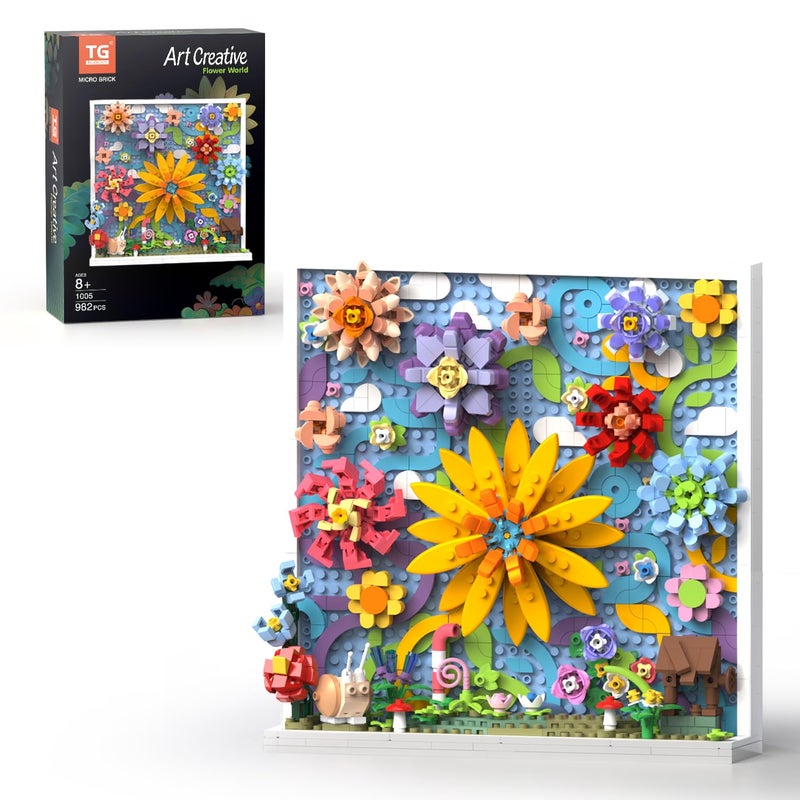 TG BLOCKS Micro Brick Flower World Building Set 3D Floral Wall Art Home Office Decoration or Table Display Creative Building Craft Set Ideas Gift Building Toy for AdultsTeens Ages 8 Kids - Image 2