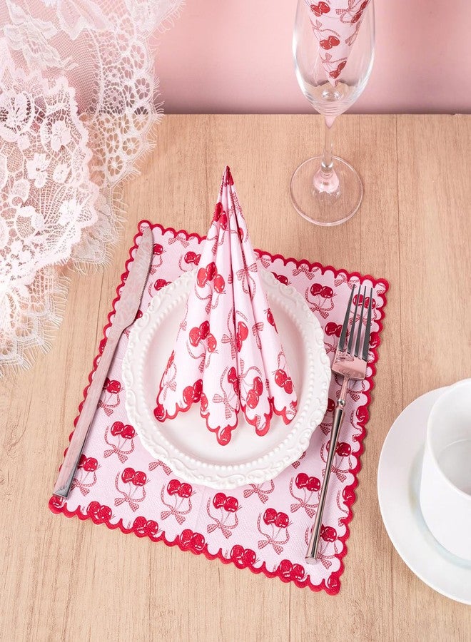 WRAPAHOLIC 50Pcs Pink Bow Cherry Cocktail Napkins - 3-Ply Lovely Pink Bow Cherry Disposable Paper Napkins for Girl Birthday Wedding Tableware Party Supplies - 5 x 5 In - Image 5