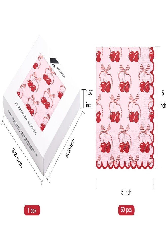 WRAPAHOLIC 50Pcs Pink Bow Cherry Cocktail Napkins - 3-Ply Lovely Pink Bow Cherry Disposable Paper Napkins for Girl Birthday Wedding Tableware Party Supplies - 5 x 5 In - Image 3