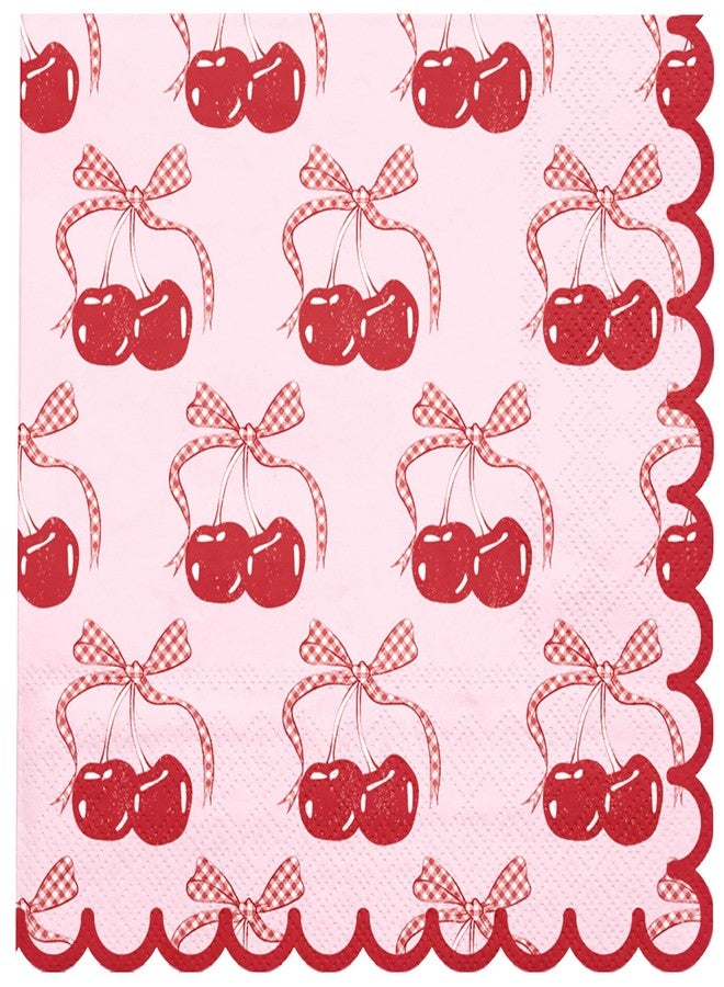 WRAPAHOLIC 50Pcs Pink Bow Cherry Cocktail Napkins - 3-Ply Lovely Pink Bow Cherry Disposable Paper Napkins for Girl Birthday Wedding Tableware Party Supplies - 5 x 5 In - Image 1