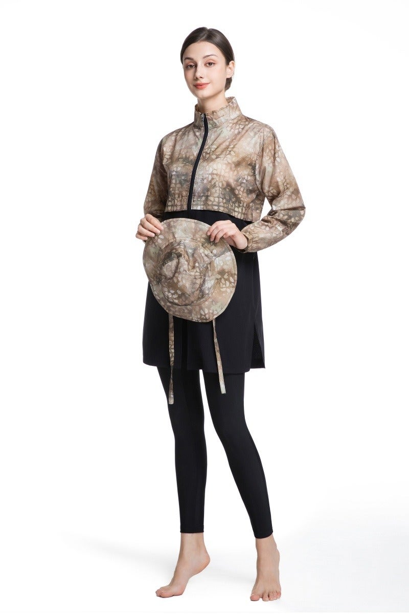 طقم سباحة محافظ من ثلاثة قطع للنساء المسلمات، صيفي، مريح، مضاد للأشعة فوق البنفسجية، بأكمام طويلة وسحّاب، ملابس شاطئية خفيفة الوزن... - Image 3