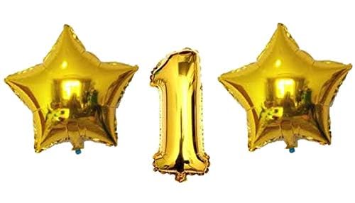 Evisha 1 pcs Number Foil Balloons and 2 pcs Star Golden Foil Balloons (Set of 3 Balloons) Size : 16" (1-Stars) - Image 2