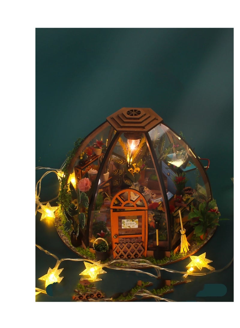 Handmade diy cabin starry sky flower house small house building model ornaments wooden assembled toys - Image 3