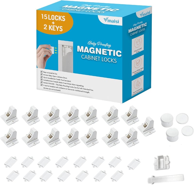Vmaisi Baby Proofing Magnetic Cabinet Locks (15 Locks and 2 Keys) - Image 1