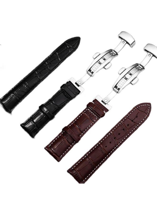 Mssm Leather Watch Strap Compatible With Huawei Watch Gt4/3/2, Top-Grain Cowhide, Universal Watch Band For Men, Automatic Butterfly Clasp, Genuine Leather Strap, Black With Black Line - 19Mm - Image 2
