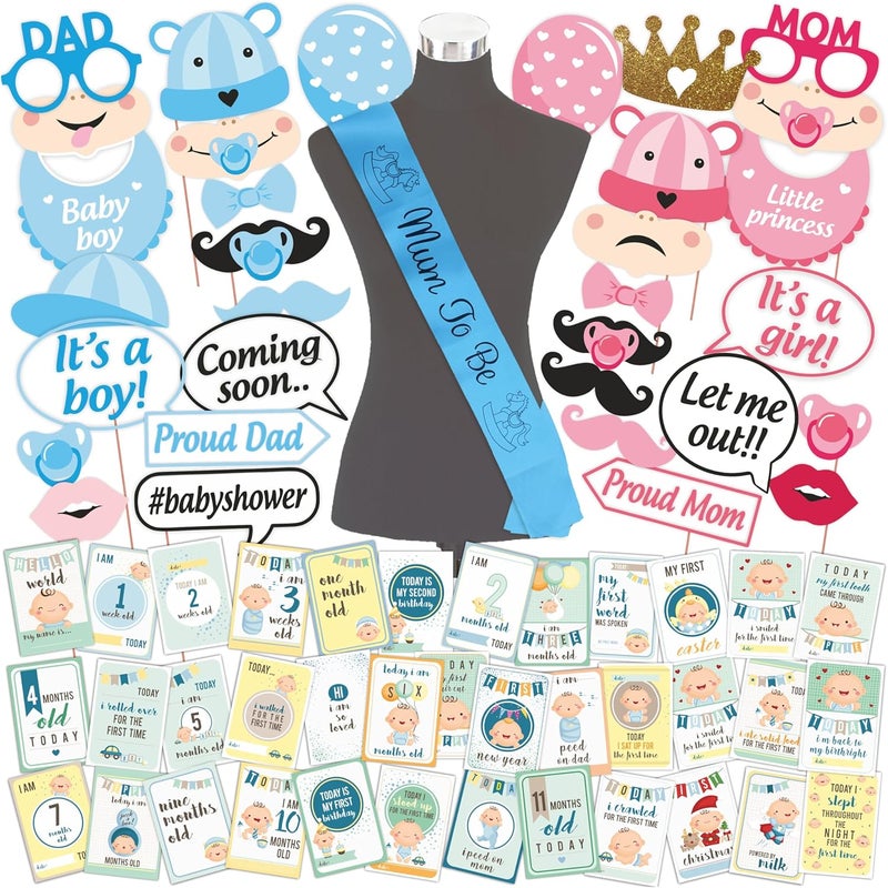 Wobbox Baby Shower Decoration Items| Baby Shower Ceremony Photo Booth Props for Photoshoot, Milestone Crad& Mom to Be Sash, Godh Bharai Ceremony Decoration Kit-(FP583) - Image 1