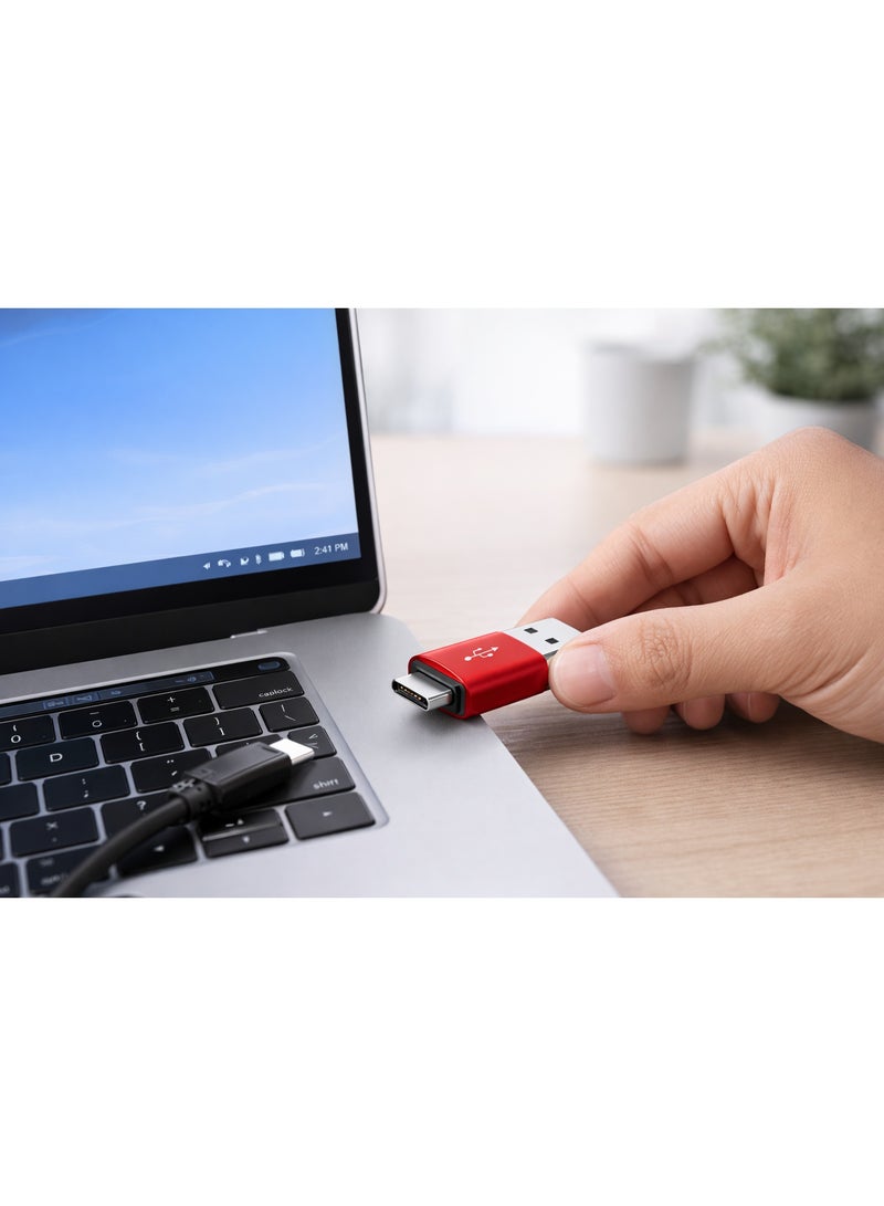 Premium USB 3.0 to Type-C Adapter (USB-A Male to USB-C Female) Fast Charging & High-Speed Data Sync Converter - Red - Image 3