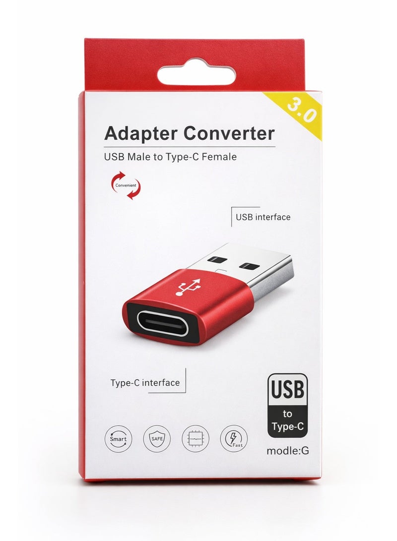 Premium USB 3.0 to Type-C Adapter (USB-A Male to USB-C Female) Fast Charging & High-Speed Data Sync Converter - Red - Image 5