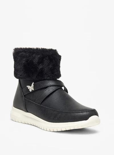 Flora Bella By Shoexpress Girl's Plush Detail High Cut Boots with Zip Closure