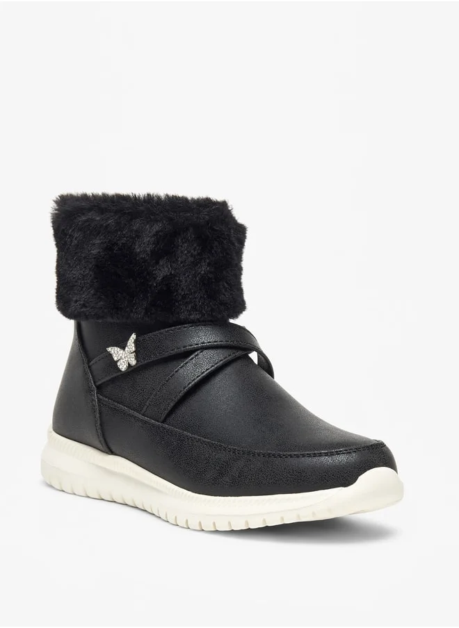 فلورا بيلا من شو إكسبرس Girl's Plush Detail High Cut Boots with Zip Closure