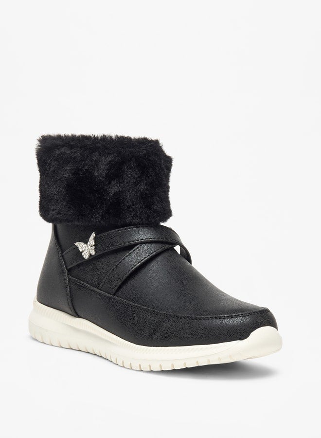 Flora Bella By Shoexpress Girl's Plush Detail High Cut Boots with Zip Closure - Image 1