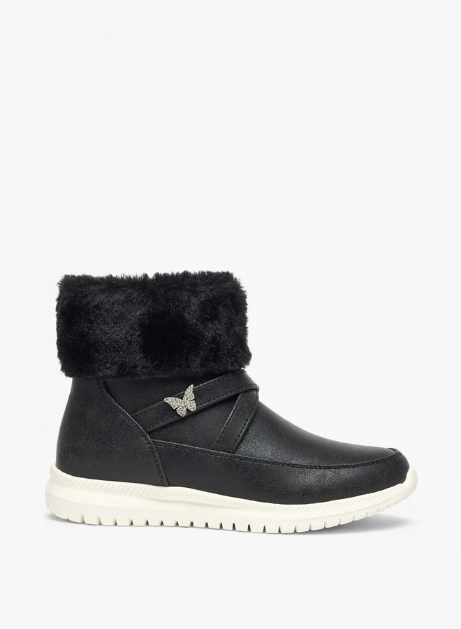 Flora Bella By Shoexpress Girl's Plush Detail High Cut Boots with Zip Closure